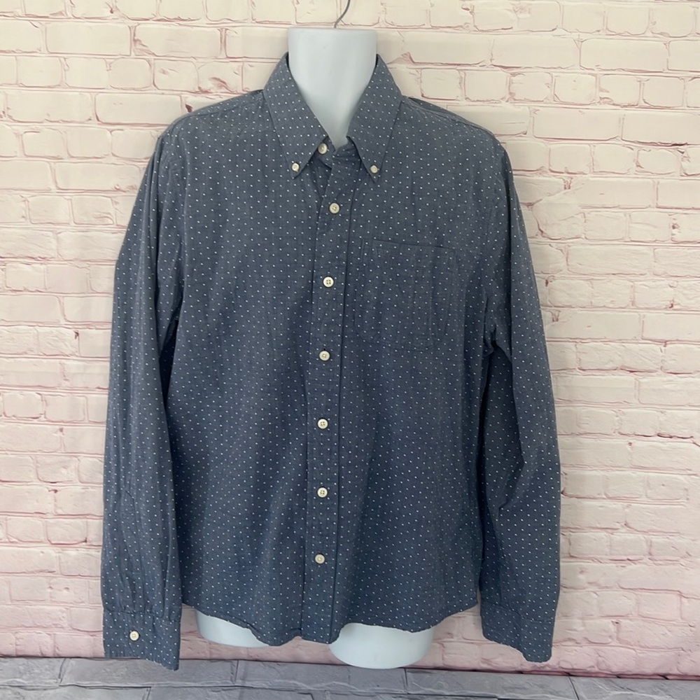 Abercrombie & Fitch MUSCLE Blue white polka dotted,long sleeve shirt Men’s XXL